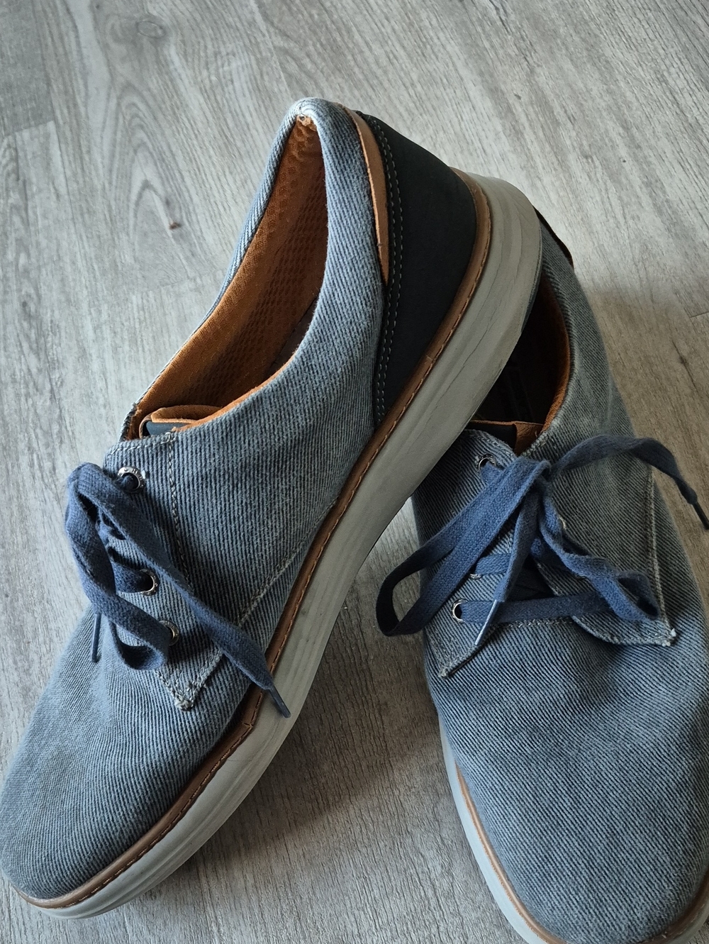 Skechers Men's Denim-Style Lace-Up Loafers - Blue & Tan - Picture 1 of 8